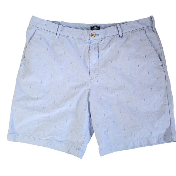 Izod Mens Light Blue Anchor Print 100% Cotton Chino Shorts 40W Preppy - Picture 1 of 10